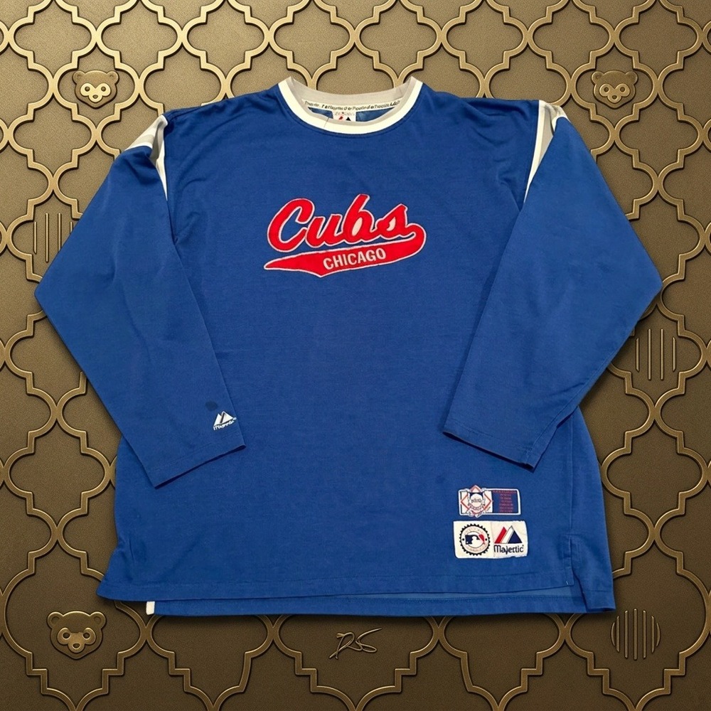 Vintage Chicago Cubs Majestic Long Sleeve Shirt Mens 2XL Blue NL Central Y2K